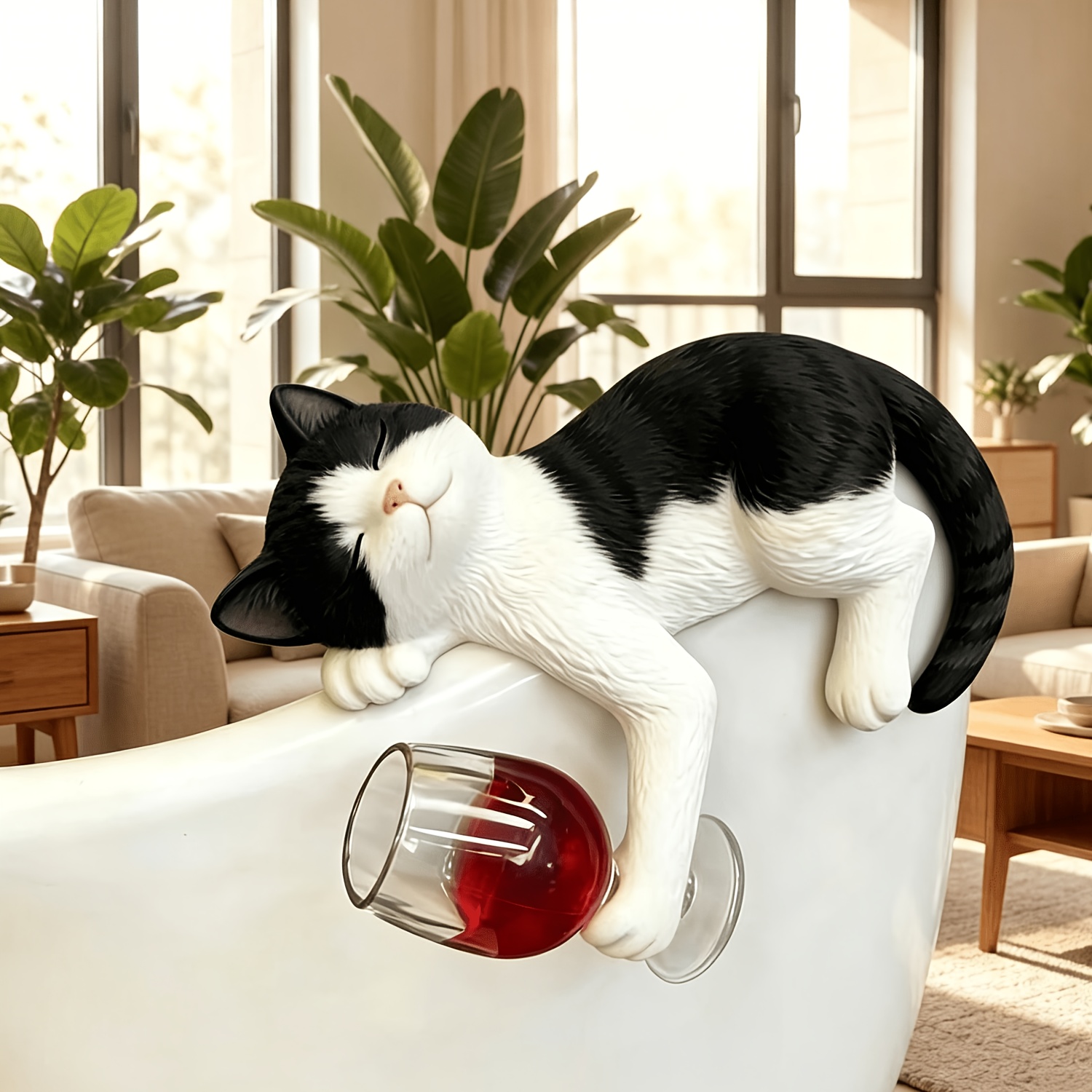 Estátua de Gato Engraçado e Ca - Pothos avaliação e preço